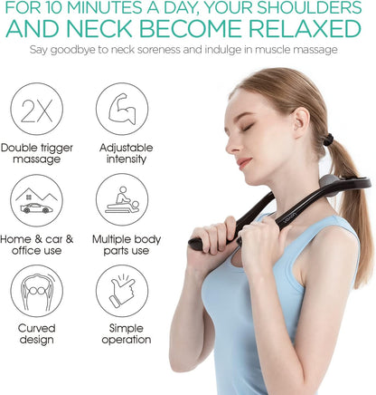 VOYOR Neck Massager Shiatsu Deep Tissue Dual Trigger Point for Pain Relief | Ergonomic Handle Design, Lightweight & Portable, Dual Trigger Points, Shoulder Massager for Office, Home, Car Use MS110