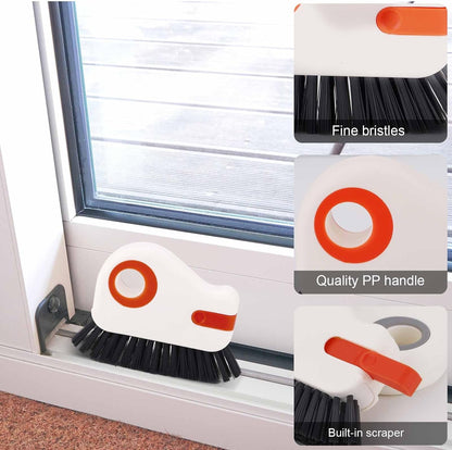 PEUTIER 2pcs Crevice Cleaning Brush, Hard Bristle Window Track Cleaning Tools 2 in 1 Cleaner Scrub Brush Grip Brush Cleaner with Hidden Scraper for Sliding Door Sill Shutter Vents Household