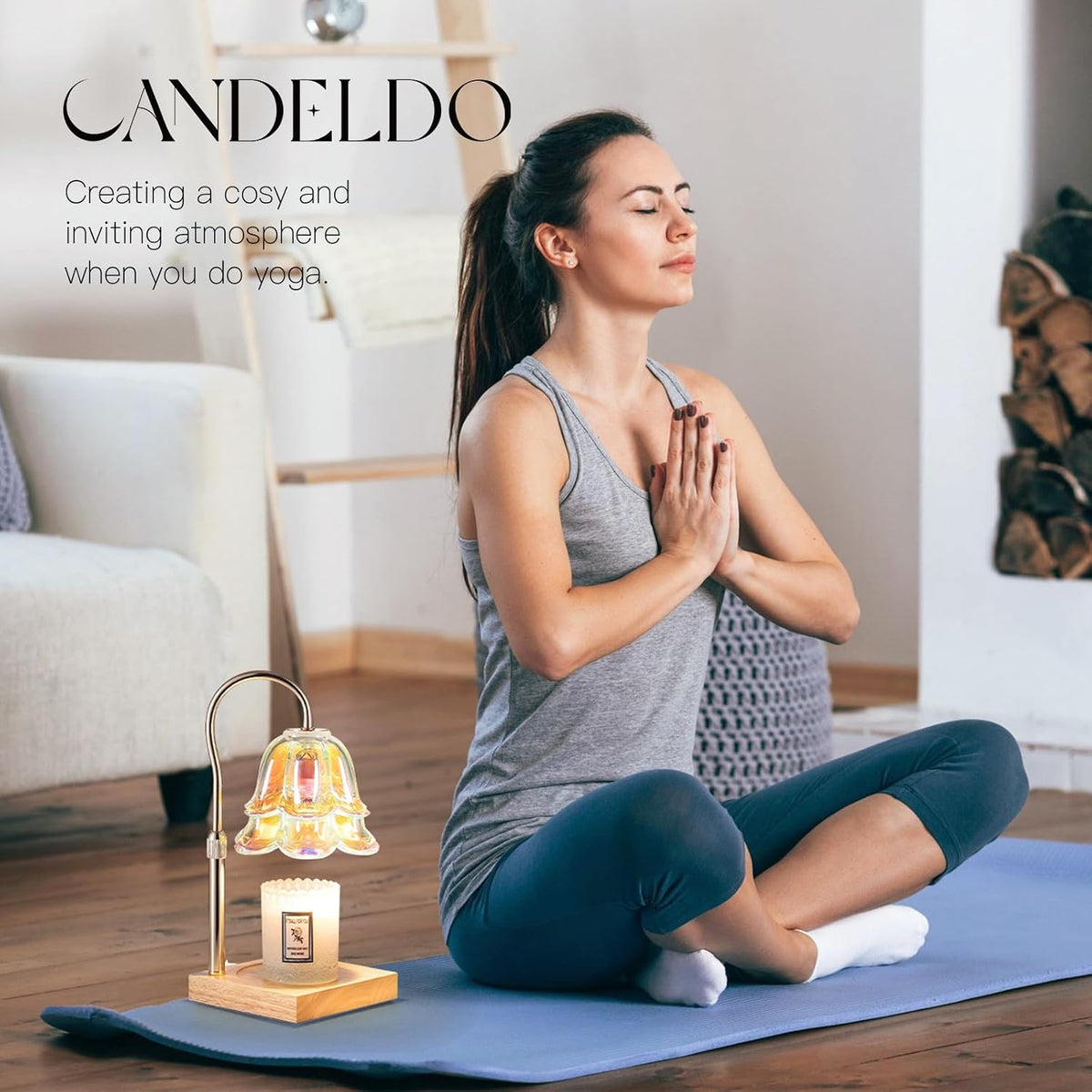 Candeldo Candle Warmer Lamp with Timer, Gold Flower Glass Shade