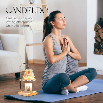 Candeldo Candle Warmer Lamp with Timer, Gold Flower Glass Shade