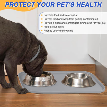 SMILOOL Waterproof Silicone Pet Food Mat with Raised Edge for Dog & Cat | 19" x 12" Non-Slip Pet Feeding Mats with Lip for Food & Water Bowl, Food Grade, Easy Cleaning, Black