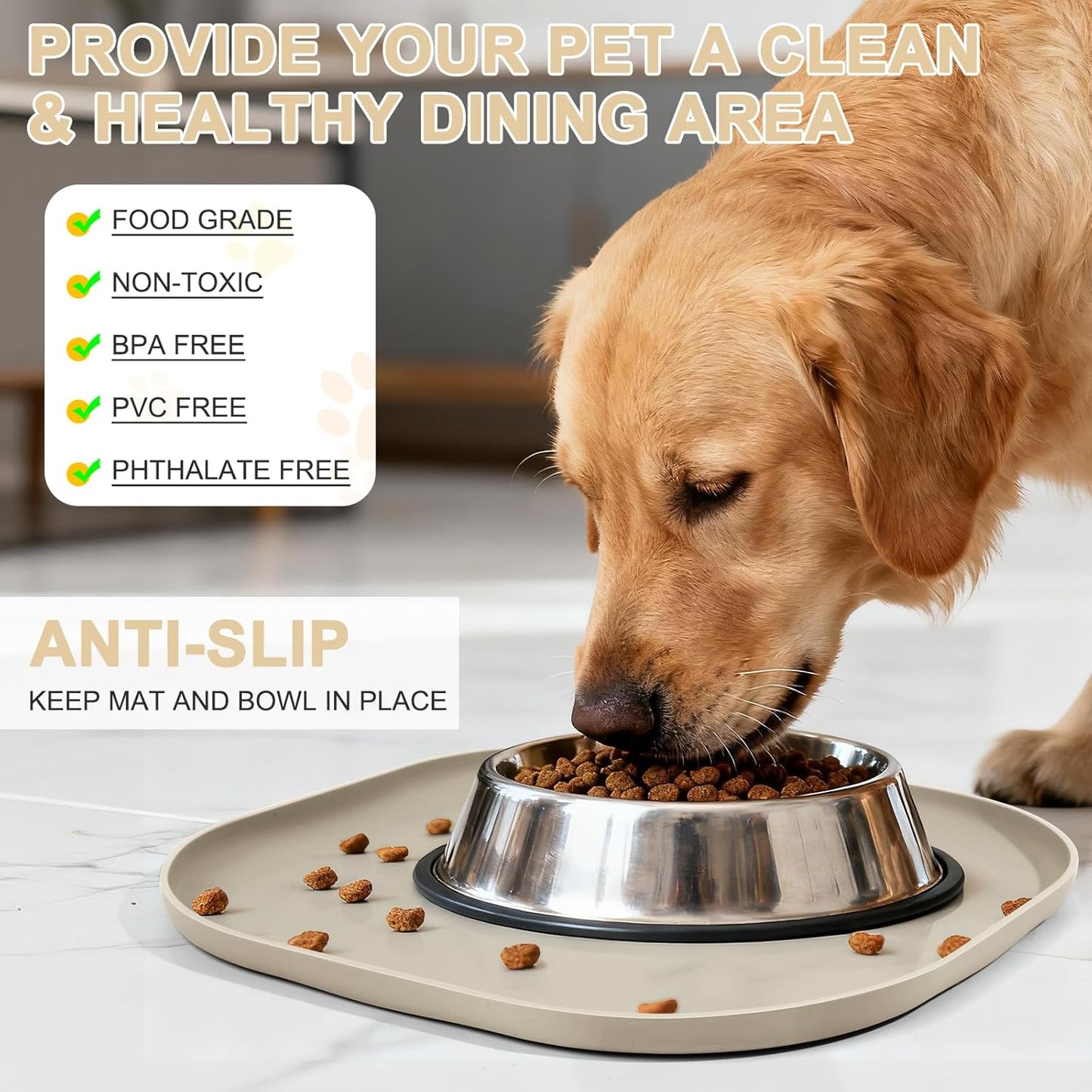 SMILOOL Waterproof Silicone Pet Food Mat with Raised Edge for Dog & Cat | 19" x 12" Non-Slip Pet Feeding Mats with Lip for Food & Water Bowl, Food Grade, Easy Cleaning, Black