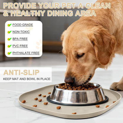 SMILOOL Waterproof Silicone Pet Food Mat with Raised Edge for Dog & Cat | 19" x 12" Non-Slip Pet Feeding Mats with Lip for Food & Water Bowl, Food Grade, Easy Cleaning, Black