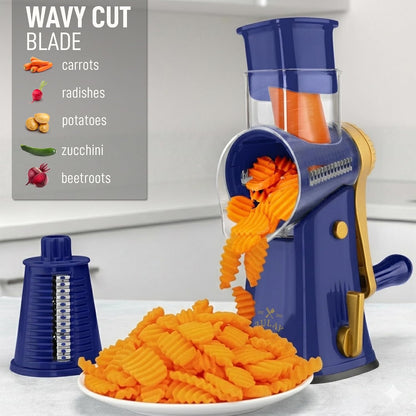 Zulay Kitchen Rotary Cheese Grater 5 Blade Cheese Shredder - Manual Hand Crank Cheese Grater With Reinforced Suction & 5 Interchangeable Drums - Easy to Use, Vegetable Chopper Round Mandoline Slicer - Colors A