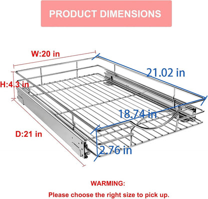 Sikarou Pull Out Cabinet Organizer, Heavy Duty Kitchen Cabinet Pull Out Shelves, Slide Out Wire Basket for Kitchen Cabinets, Bathroom, Pantry, Chrome Finish (11 * 17 in)