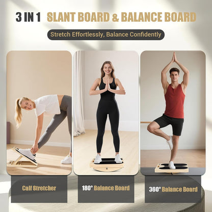 3-in-1 Slant Board & 180°/360° Balance Board, 460 LBS Capacity Calf Stretch