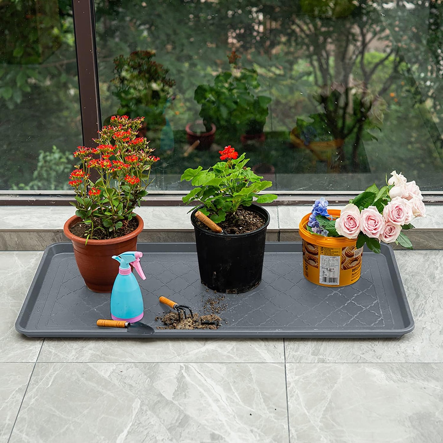 All Weather Boot Tray Extra Large 40"x20" - Brown Plastic Shoe Mat | Multi-purpose mudroom entryway tray with 1.25" raised edges - fits shoes, pet bowls & plants - 100% recycled polypropylene