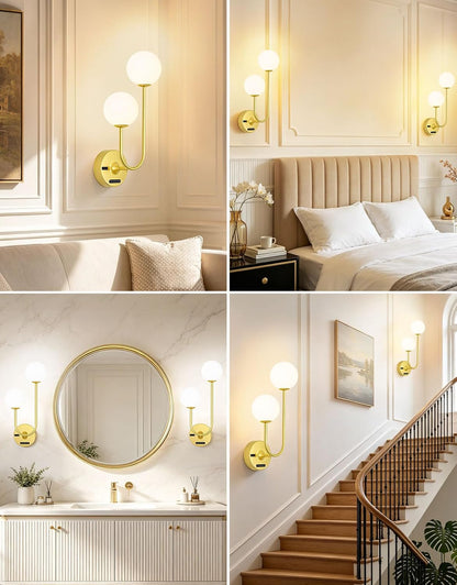 OUTON Gold Battery Operated Wall Sconce, 8000mAh Rechargeable Wireless Wall Light with Detachable Battery, Remote & Touch Control, 3 Color Dimmable Wall Mounted Light for Bedroom Living Room Bathroom