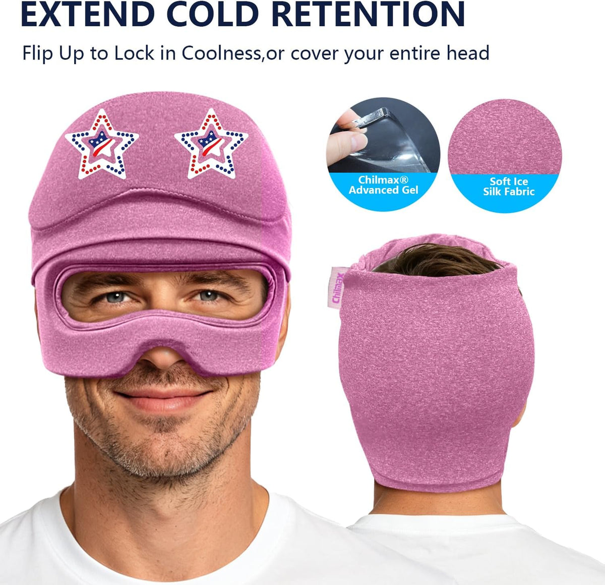 Migraine Relief Cap with Slide-Up Eye Mask, Headache Relief Ice Hat