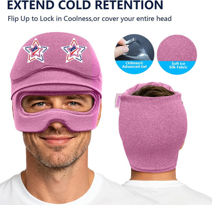 Migraine Relief Cap with Slide-Up Eye Mask, Headache Relief Ice Hat