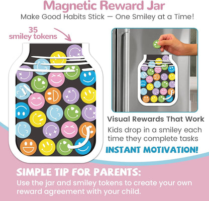 JJPRO Magnetic Bedtime/Morning/Daily Routine Chart for Kids with Reward Jar-Morning Routine Chart,Daily Checklist Reward Chart for Toddlers,Reward Jar for Kids,Cute Visual Schedule Board for Home