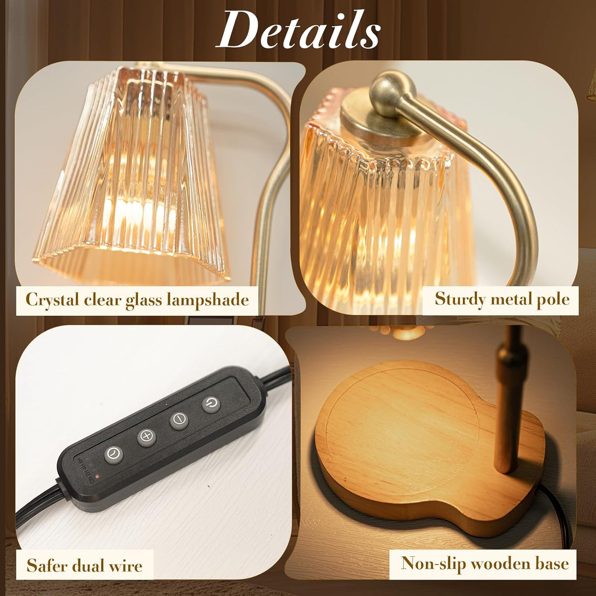 Candle Warmer Lamp with Timer & Dimmable Settings, Adjustable Height Flameless Scented Wax Melter for Jar Candles, Elegant Home Decor Warmer Lamp with 2 Bulbs, Gift for Women Mom Friend Family, White