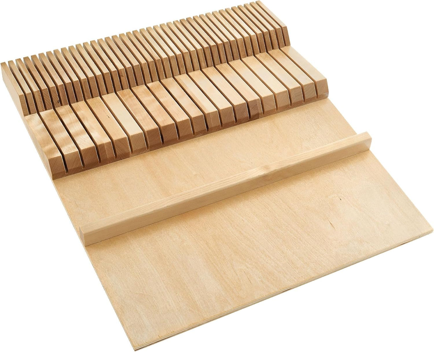 Rev-A-Shelf Trim-to-Fit Knife Block Drawer Insert Organizer with Separate Compartment for Kitchen Utensils, 55 Slot Storage Tray, Walnut, 4WDKB-WN-1