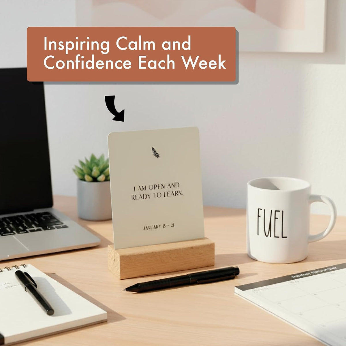Positive Affirmation Cards Weekly Calendar | 52 Aesthetic Encouragement Mindfulness Desk Cards for Every Week of the Year, Daily Self Mantras For Mental Wellness, Great Motivational Gift For Women & Men