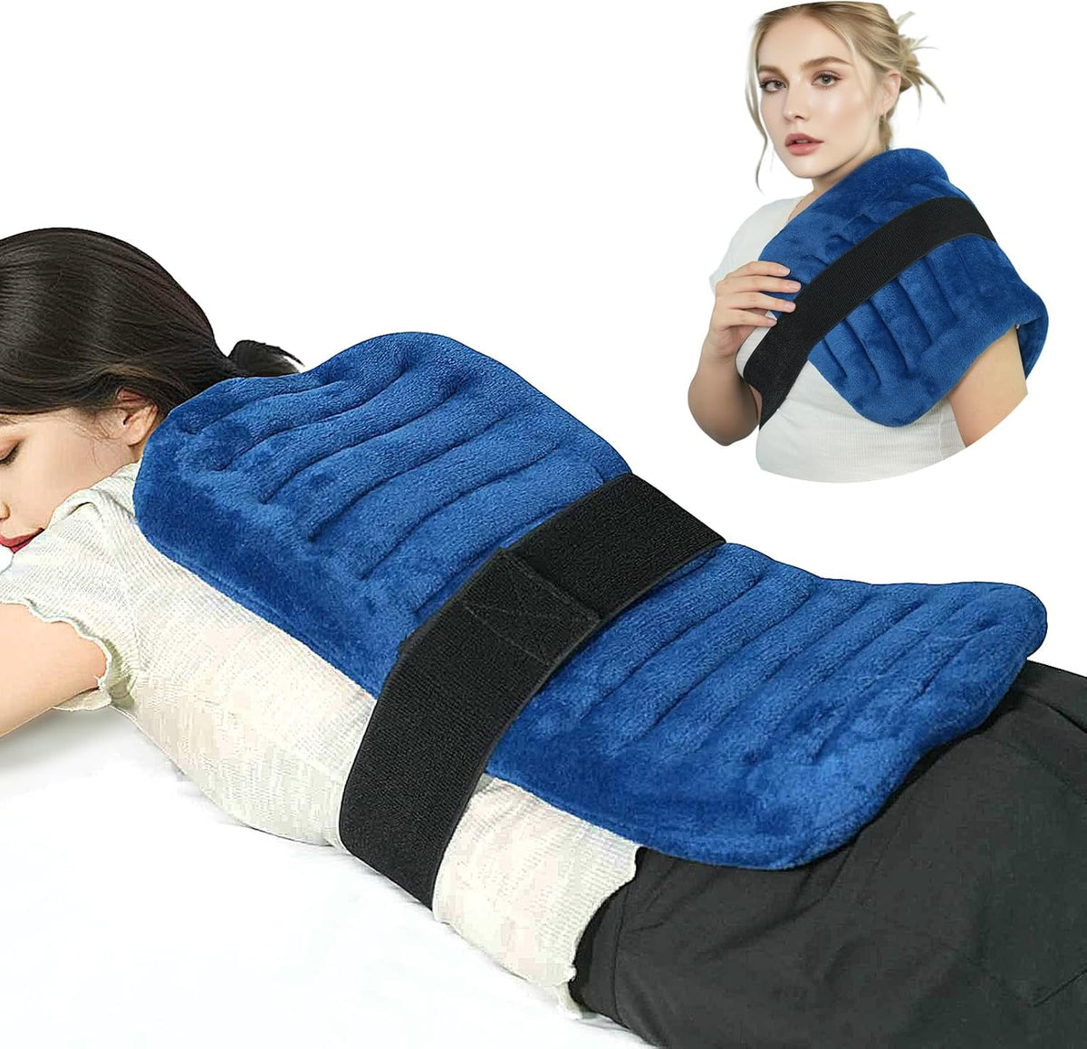 Extra Large Heating Pad Microwavable for Back with Moist Heat, Flaxseeds Heating Pads for Full Back, Neck and Shoulders, Stomach Cramps, and Muscle Aches,for Both Hot and Cold Therapy - Navy Blue