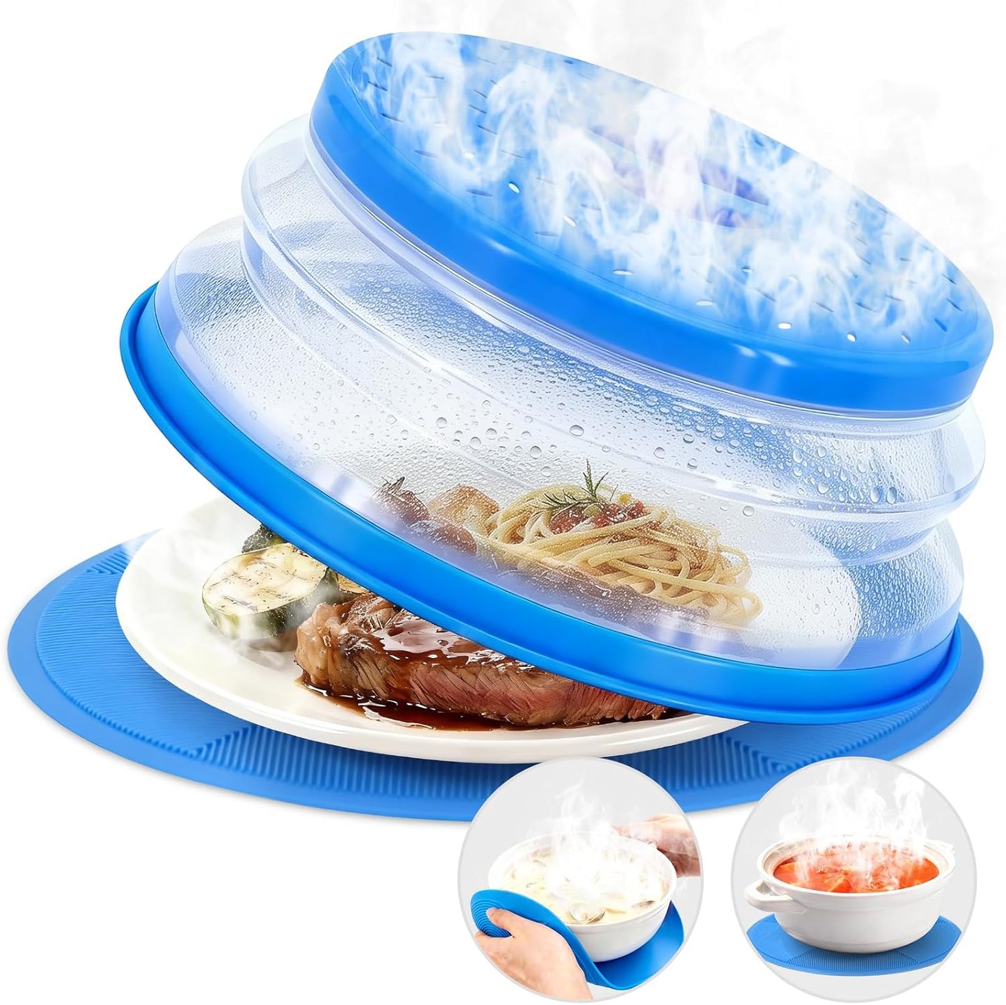 2 in 1 Microwave Splatter Cover Food, Microwave Silicone Mat Place Holders for Multi-use, Silicone Trivet, Pot Holders, Drying, Baking, Utensils Rest for Kitchen Counter Mat