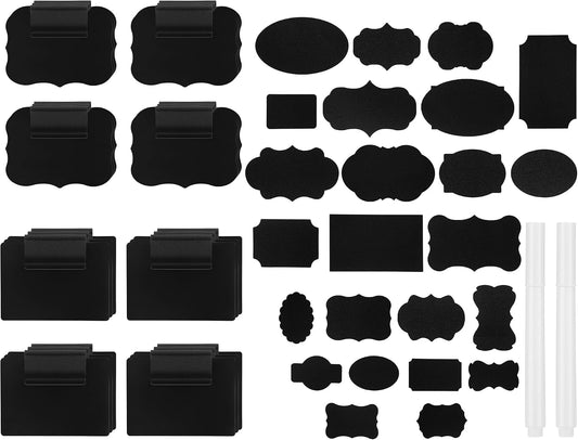 Fullhawl 38 Pieces Basket Labels Clip on Set for Storage Bins Include 24 Erasable Plastic Kitchen Pantry Labels, 12 Removable PVC Tag Stickers, 2 White Chalk Markers for Organization Container Baskets