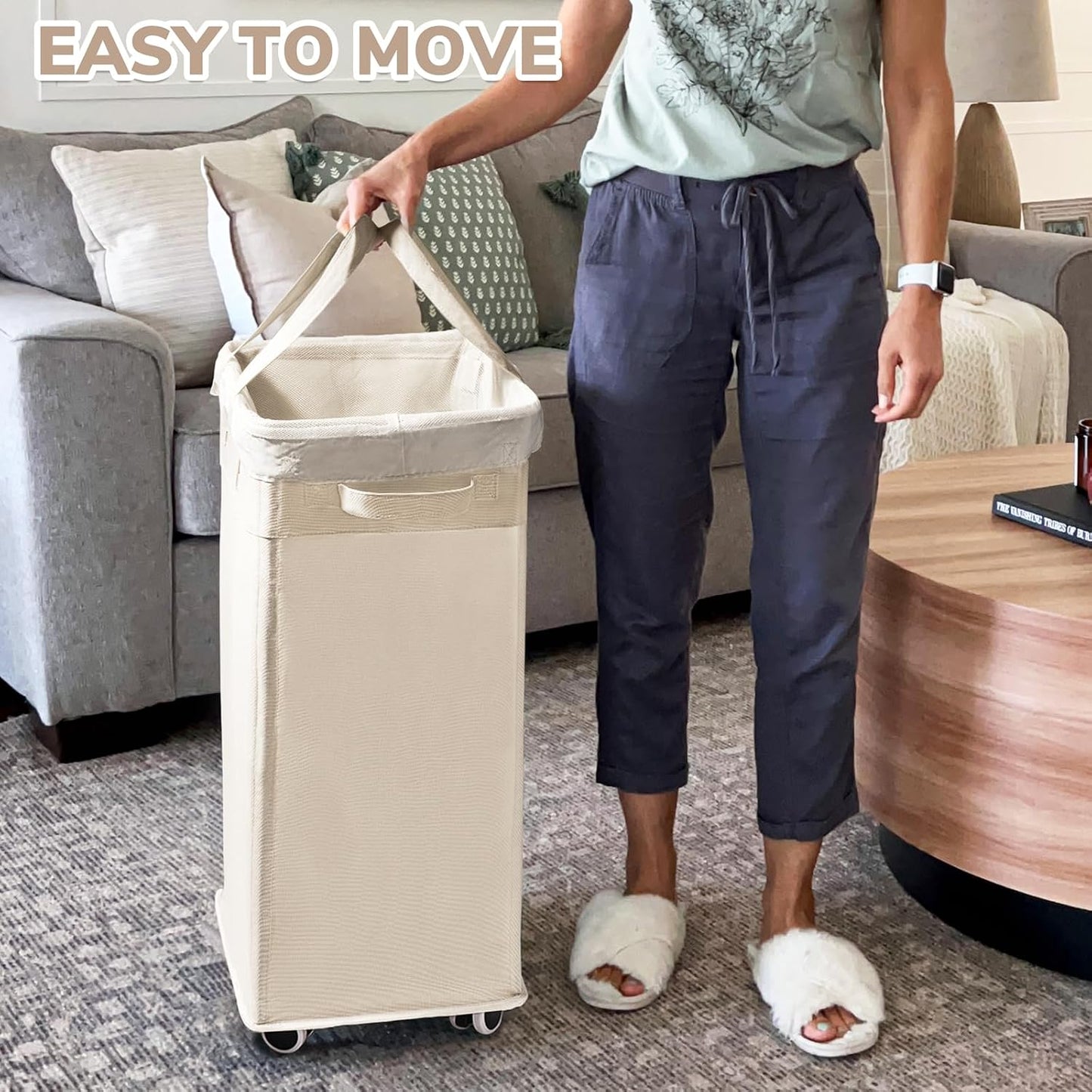 CHICVITA 75L Large Rolling Laundry Basket with Wheels & Wash Bag, Grey | Collapsible design saves space for corner dorms. Removable wash bag for easy laundry transport