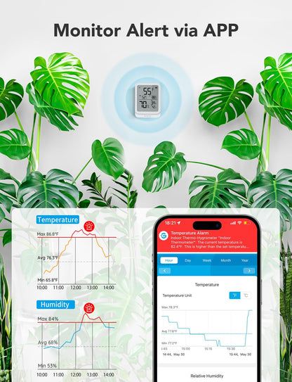 GoveeLife Bluetooth Hygrometer Thermometer H5104, LCD Digital White 2-Pack | Indoor temperature monitor with APP alert & 2-yr data storage export, humidity meter for greenhouse/wine cellar/bedroom