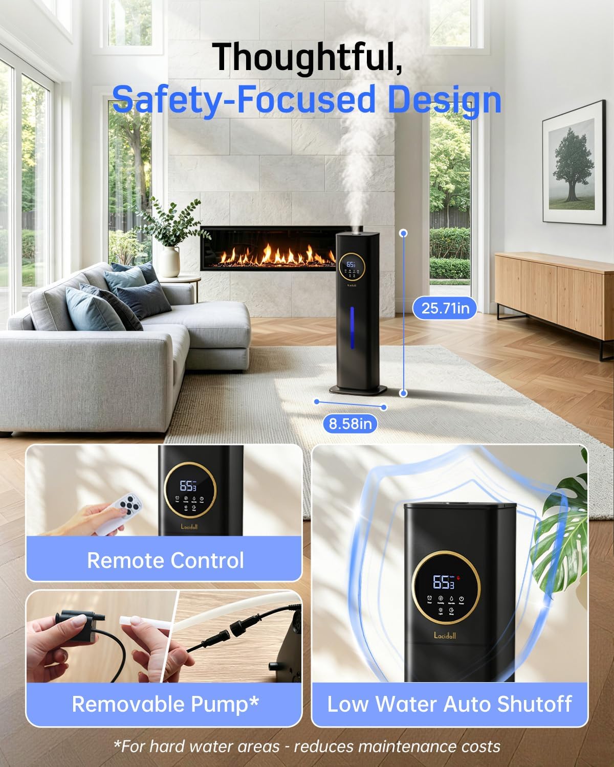 LACIDOLL Humidifiers for Bedroom, 2.1Gal/8L Humidifier large room with Essential Oil Diffuser, Top Fill Whole House Cool Mist Humidifiers for Plants Baby Kids Adults(Black) | Humidifier Large Room with Humidity Control, Leak-Proof, Top Fill Cool Mist Air