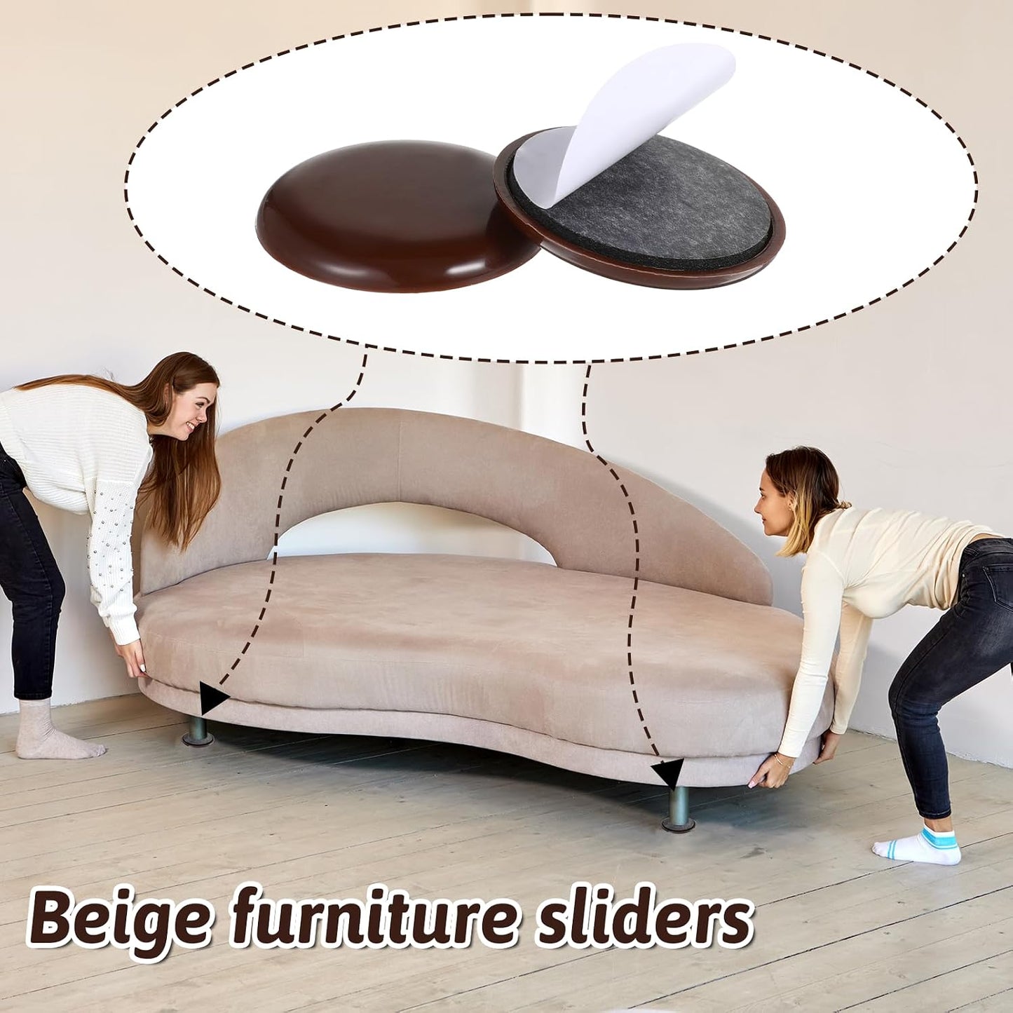 12Pcs Furniture Sliders for Carpet, 2-inch Self Adhesive Chair Gliders Stick Furniture Movers for Easy Moving on Carpet and Hardwood Floors(Coffee)