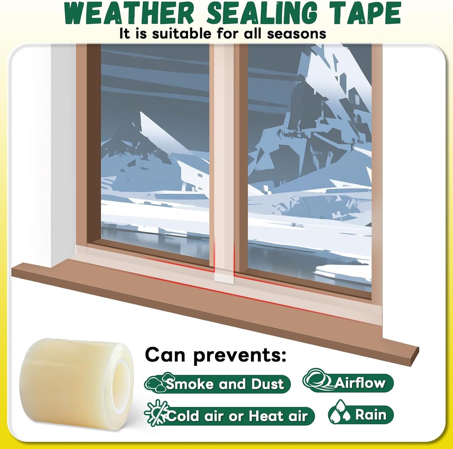Window Sealing Tape, 20 Mil Thick Window AC Insulation Sealing Draft Tape | 3 inch X 33 FT, Blocker for Cold Heat Air, Waterproof Tape for Repair, Heavy Duty No Residue (Clear)