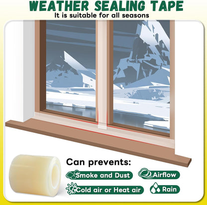Window Sealing Tape, 20 Mil Thick Window AC Insulation Sealing Draft Tape | 3 inch X 33 FT, Blocker for Cold Heat Air, Waterproof Tape for Repair, Heavy Duty No Residue (Clear)