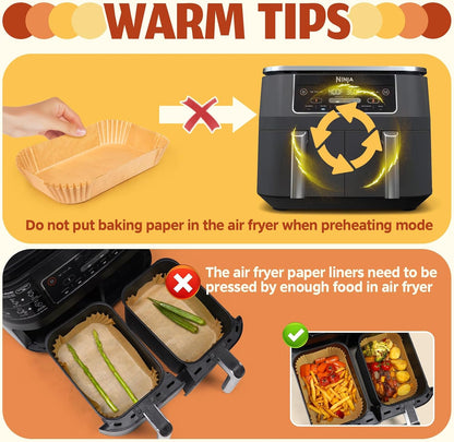 Air Fryer Liners Disposable 125 Pcs, 8 Inch Paper for 5-8 QT Air Fryers | Square Unbleached Parchment Paper, Non-Stick, Greaseproof for Baking, Roasting, Microwave, Oven, Airfryer Basket Accessories