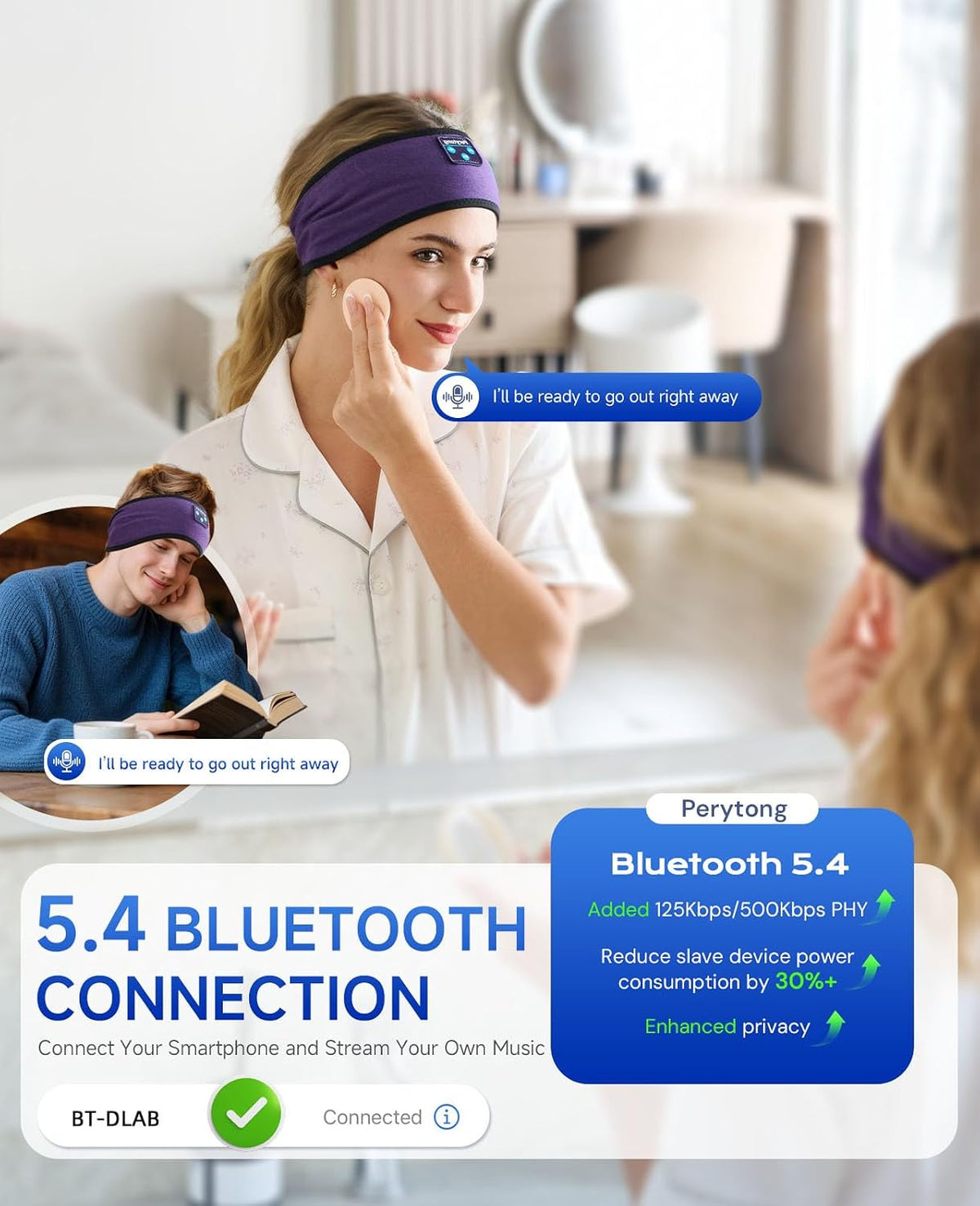 Sleep Headphones | Bluetooth 5.4 Headband | Wireless Earbuds Earphones Sweat Resistant with Ultra-Thin HD Stereo Speaker, Headphone Band for Side Sleepers Workout Running Tech Gadgets Unique Gifts