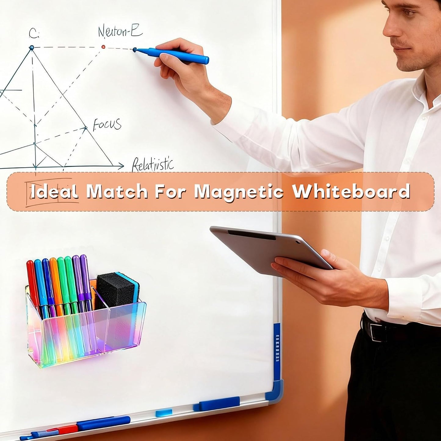 Magnetic Dry Erase Marker Holder - Non-Slip Acrylic Pen Organizer with Powerful Magnets for Whiteboard, Refrigerator, Office Desk, Classroom Supplies & Home Organization-Clear
