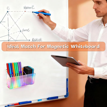 Magnetic Dry Erase Marker Holder - Non-Slip Acrylic Pen Organizer with Powerful Magnets for Whiteboard, Refrigerator, Office Desk, Classroom Supplies & Home Organization-Clear