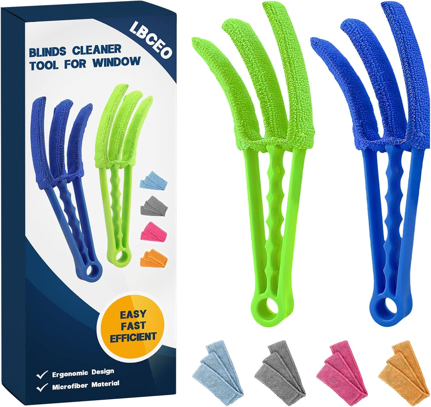 2-Pack Window Blind Cleaner Brush with 6 Washable Microfiber Sleeves | 3-Arm Blind Duster Cleans Top, Bottom, And Sides At Once. Includes 6 Reusable Microfiber Sleeves For Fast, Easy Dust Removal