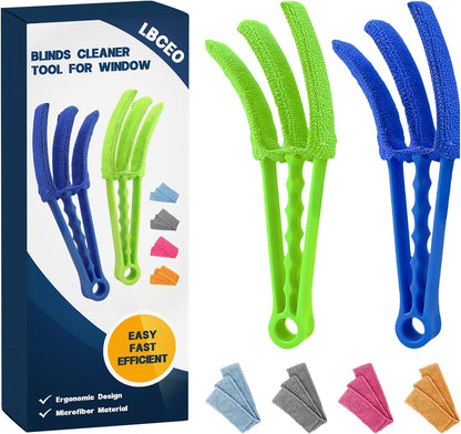 2-Pack Window Blind Cleaner Brush with 6 Washable Microfiber Sleeves | 3-Arm Blind Duster Cleans Top, Bottom, And Sides At Once. Includes 6 Reusable Microfiber Sleeves For Fast, Easy Dust Removal