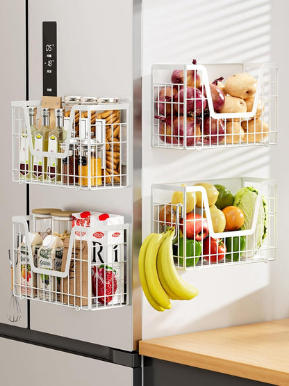 Magnetic Shelf for Fridge, Fruit Basket Magnet Shelves with 2 Hooks | Potato and Onion Storage Bins, Black Magnetic Organizer Side of Fridge Storage, Magnetic Spice Rack for Refrigerator Kitchen