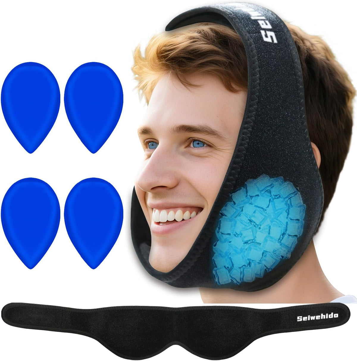 Wisdom Teeth Ice Pack Head Wrap Jaw Face Ice Pack with 4 Gel Packs