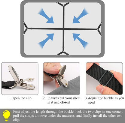 ZHOUBIN Sheet Suspenders Clips, Bed Sheet Straps Mattress Sheet Holders for Twin, Full, Queen, King - Keep Sheets in Place Corner Sheet Grippers Fasteners Sheet Stays