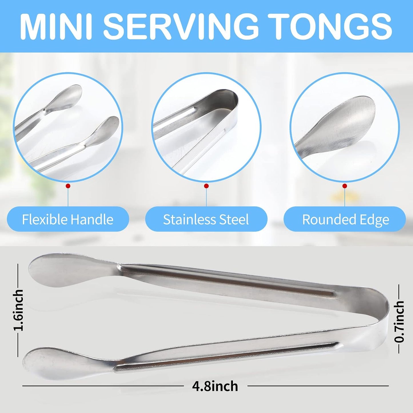 6PCS Ice Tongs Mini Sugar Tongs 4.25Inch Stainless Steel Kitchen Utensils Set,Small Serving Tong and Tiny Kitchen Tong for Appetizers,Tea Party, Coffee Bar, Desserts by Sunenlyst (Silver)