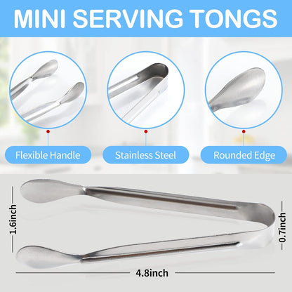 6PCS Ice Tongs Mini Sugar Tongs 4.25Inch Stainless Steel Kitchen Utensils Set,Small Serving Tong and Tiny Kitchen Tong for Appetizers,Tea Party, Coffee Bar, Desserts by Sunenlyst (Silver)