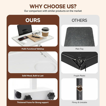 Bedside Shelf Rotating Foldable Tray:Height-Adjustable Clip On Bed Side Tray Table, Tray Table with Sturdy Metal Pole,Fits Bed Frames 0.7"-2.7" Wide for Dorms, Apartments, Bedrooms,Dorm Essentials