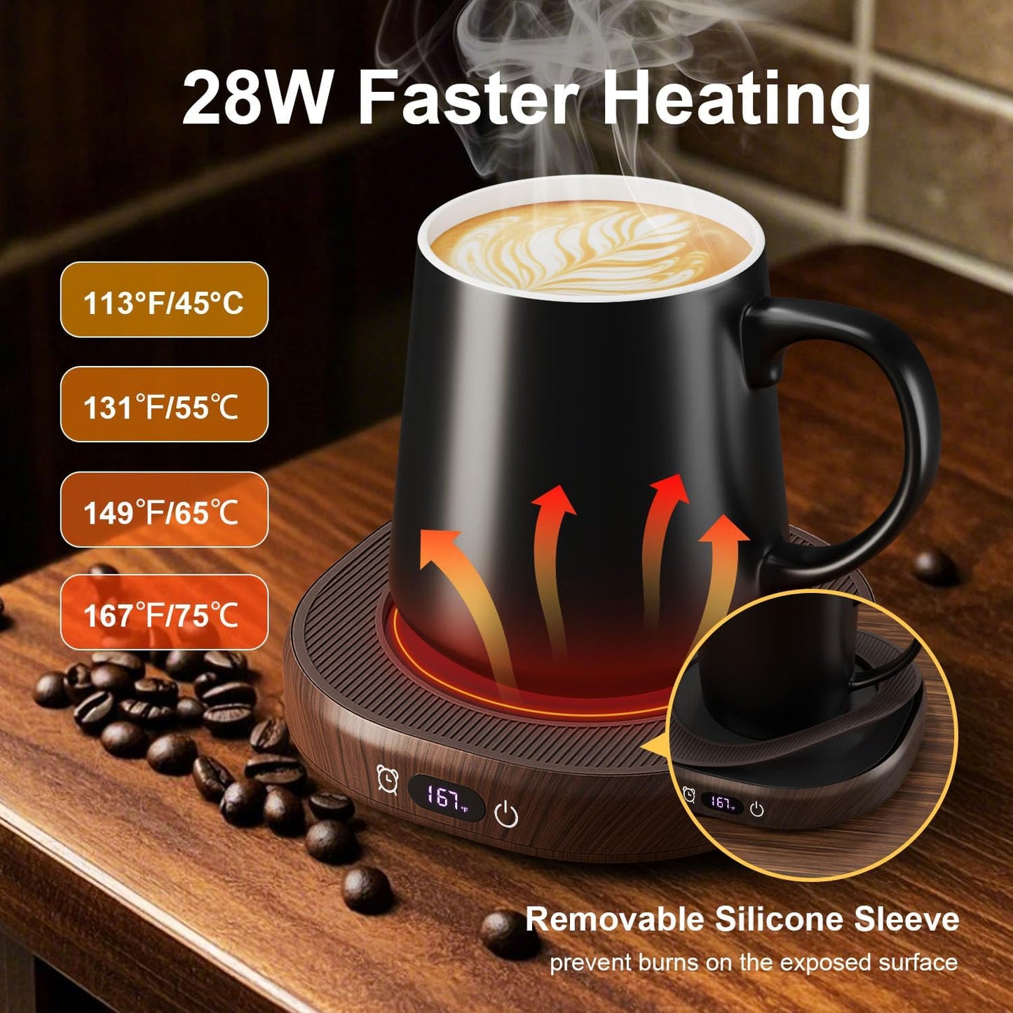 Coffee Mug Warmer Set for Desk, Smart Heated Electric Tea Cup Warmer Plate | Coffee Lover Mug and Warmer Set, Office Home Beverage Warming Candle Heater, 4-Temp Control 8H Auto Shut Off, Men Women Gift