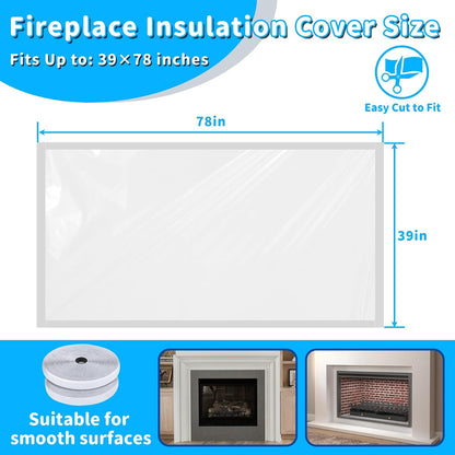 Air Jade Fireplace Cover, Insulation Fireplace Draft Stopper Fits up to 39"×78", Clear, Tear Resistant Plastic Fire place Draft Cover, Keeps Drafts Out & Stops Heat Loss