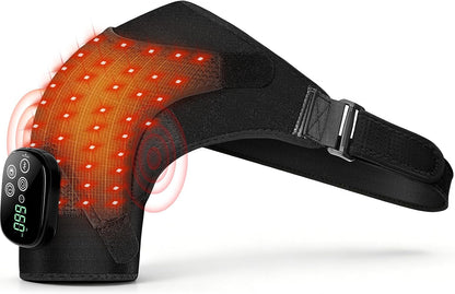 Cordless Red Light Therapy for Shoulder with Massage, 5000mAh Heating Pad for Shoulder Wrap, Adjustable Left & Right Heated Pad for Muscle Relaxation, 50 Dual-Chip LED, Gifts for Men Women, Black
