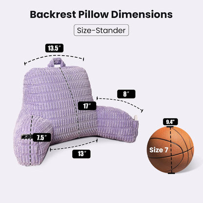 Reading Pillow with Arms for Sitting in Bed,Backrest,White Flannel,M | 17" Backrest Supports Back for College Students,Elbows & Forearms for Dorm Reading,Gaming,Watching TV