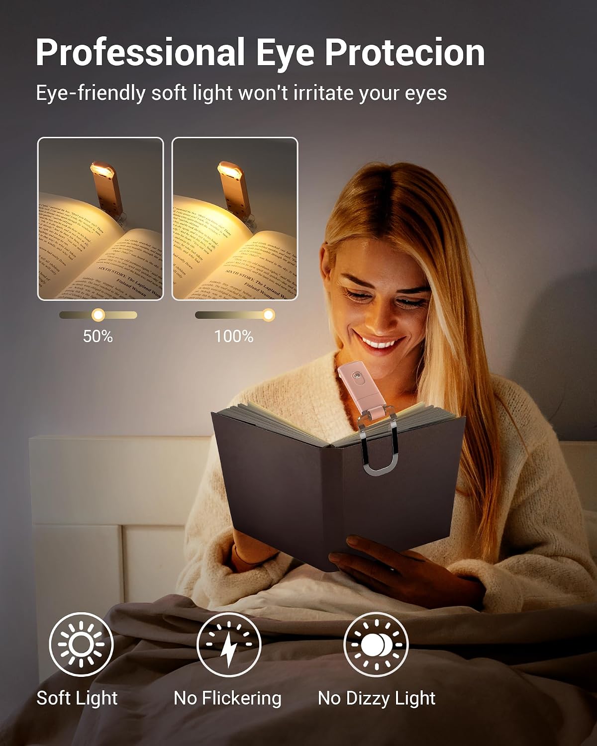 DEWENWILS USB Rechargeable Book Reading Light, 3000K Warm White, Brightness Adjustable Clip on LED Bookmark Lamp at Night in Bed, Portable Booklight for Bookworms, Kids