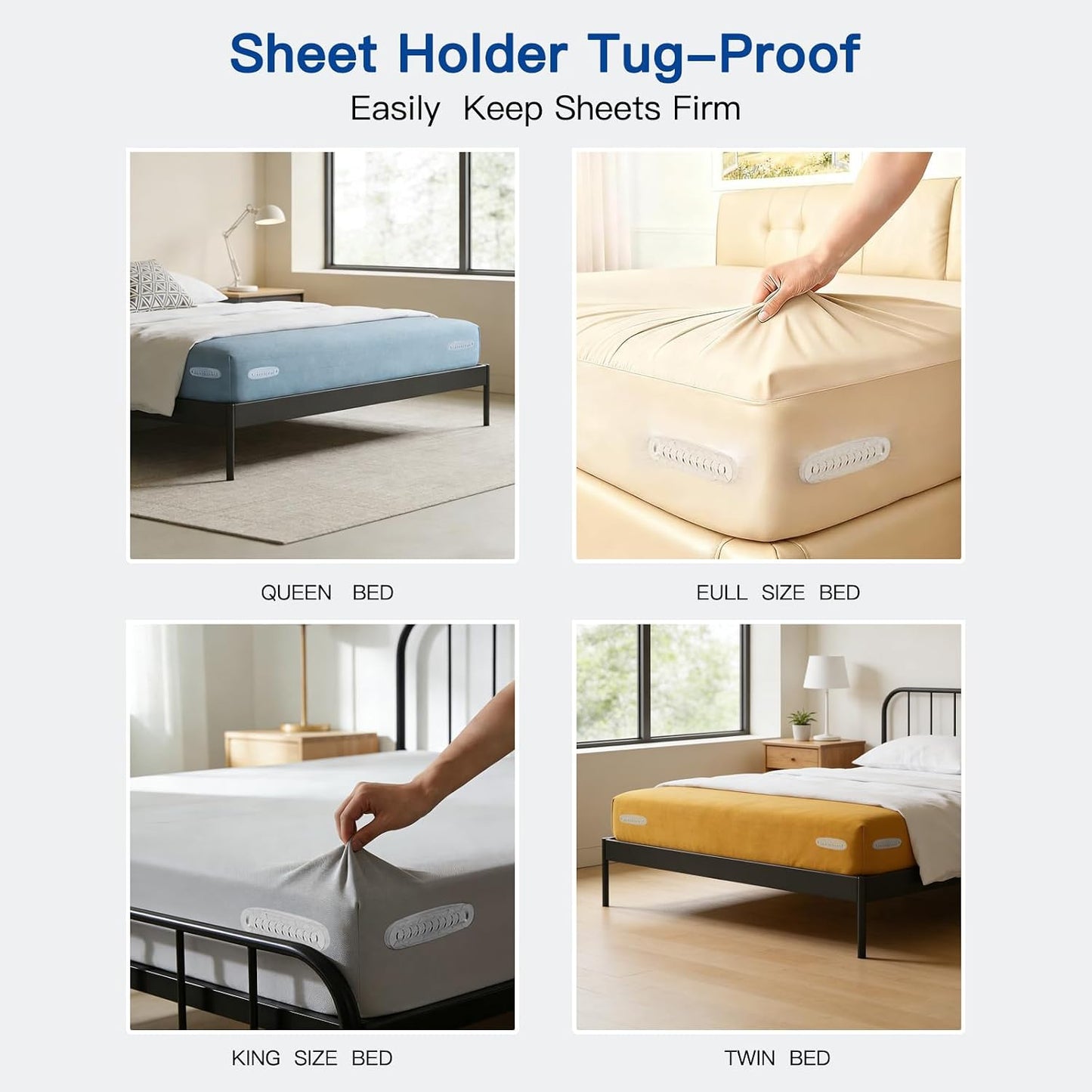 Sheet Holders Bed Sheet Grippers - Fitted Sheet Holder for Corners Keep Sheets Firm & Tight Fit All Sheet Sizes Sheet Straps Clips Easy Installation