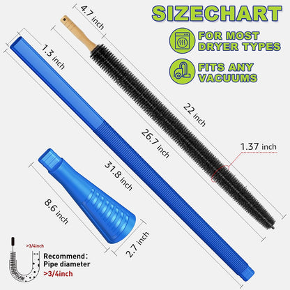 Sealegend 2 PCS Dryer Vent Cleaner Kit, Dryer Lint Vacuum Attachment&Brush | Blue Dryer Vent Vacuum Hose Dryer Lint Remover Brush for Dryer and Washer,Deep Traps Cleaning Tool Fits Most Vacuums