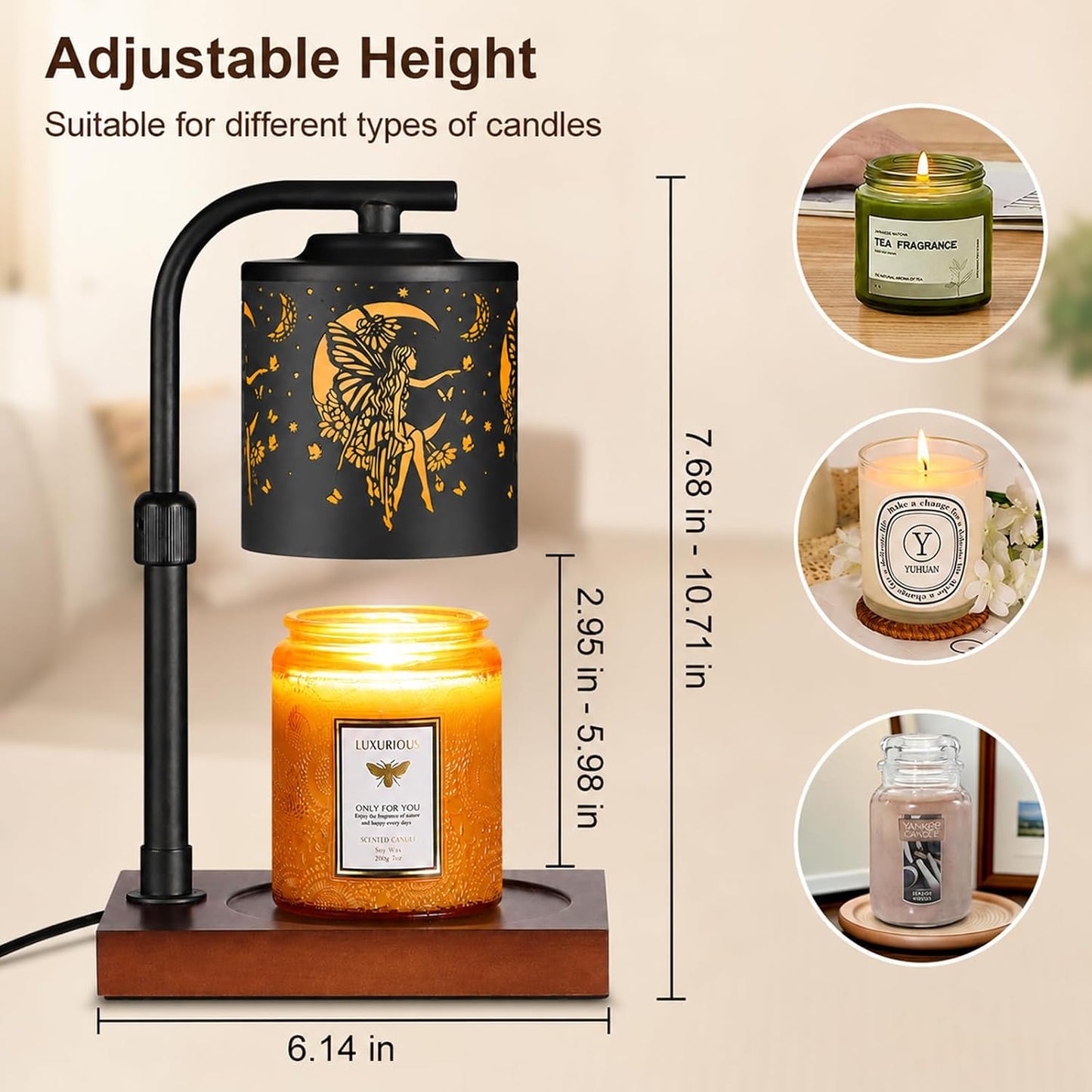 Candle Warmer Lamp Adjustable Height Dimmable for Jar Candles Hummingbird
