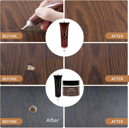DEWEL Wood Furniture Repair Kit, Upgrade Wood Filler, Furniture Touch Up Markers with Wax Sticks, 42 Pcs Floor Touch Up kit for Scratches, Cracks, Hole, Laminate, Table, Bedposts