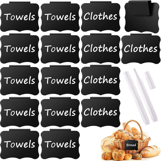 Plastic Basket Bin Label Clip on Removable Basket Label Kitchen Pantry Basket Label Clip with White Chalk Markers Kitchen Clip Label Holders for Storage Bin Clip Basket Box Hanging Label (18 Pieces)