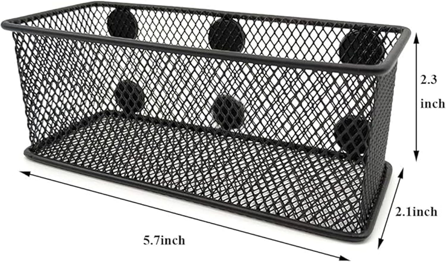 Magnetic Pencil Holder Set of 3 - Black Wire Mesh Storage Baskets Organizer with Strong Magnets - Perfect for Whiteboard, Refrigerator and Locker Accessories